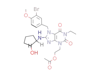 1-ethyl-3,7-dihydro-8-[(1R,2R)-(hydroxycyclopentyl)amino]-3-(2-hydroxyethyl)-7-[(3-bromo-4-methoxyphenyl)methyl]-1H-purine-2,6-dione