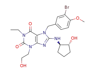 7-(3-bromo-4-methoxybenzyl)-1-ethyl-8-(((1R,2R)-2-hydroxycyclopentyl)amino)-3-(2-hydroxyethyl)-3,7-dihydro-1H-purine-2,6-dione